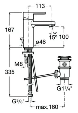 Grifo de lavabo monomando con desagüe automático acabado cromado Naia Roca 3