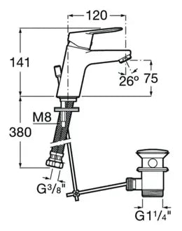 Grifo de lavabo monomando con desagüe y cartucho cerámico en acabado cromo Alfa Roca 1