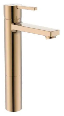 Grifo de lavabo monomando con diseño circular y acabado oro rosado Naia Roca 0