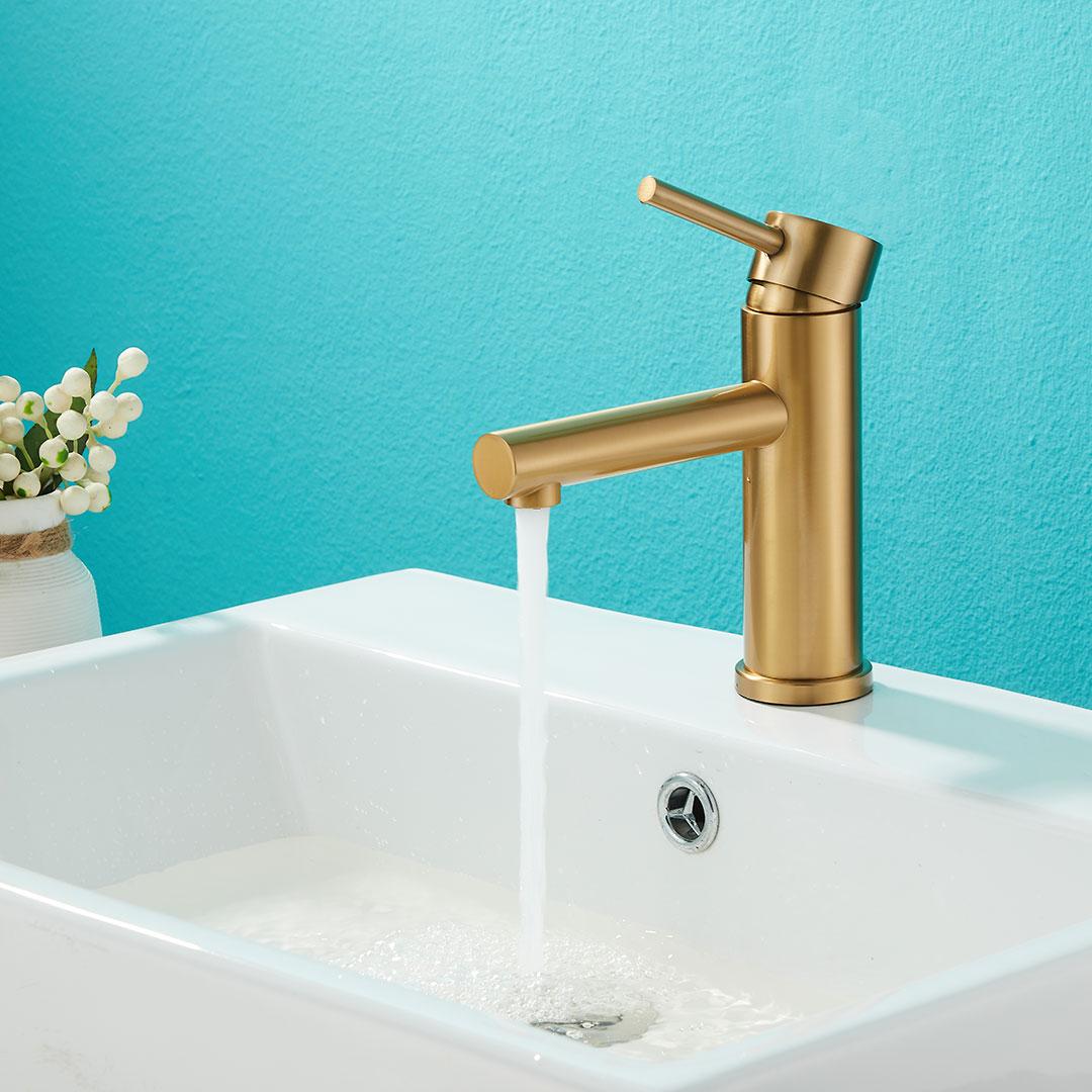 Grifo de lavabo monomando redondo caño recto oro mate con protección PVD Palancia de Valaz 3