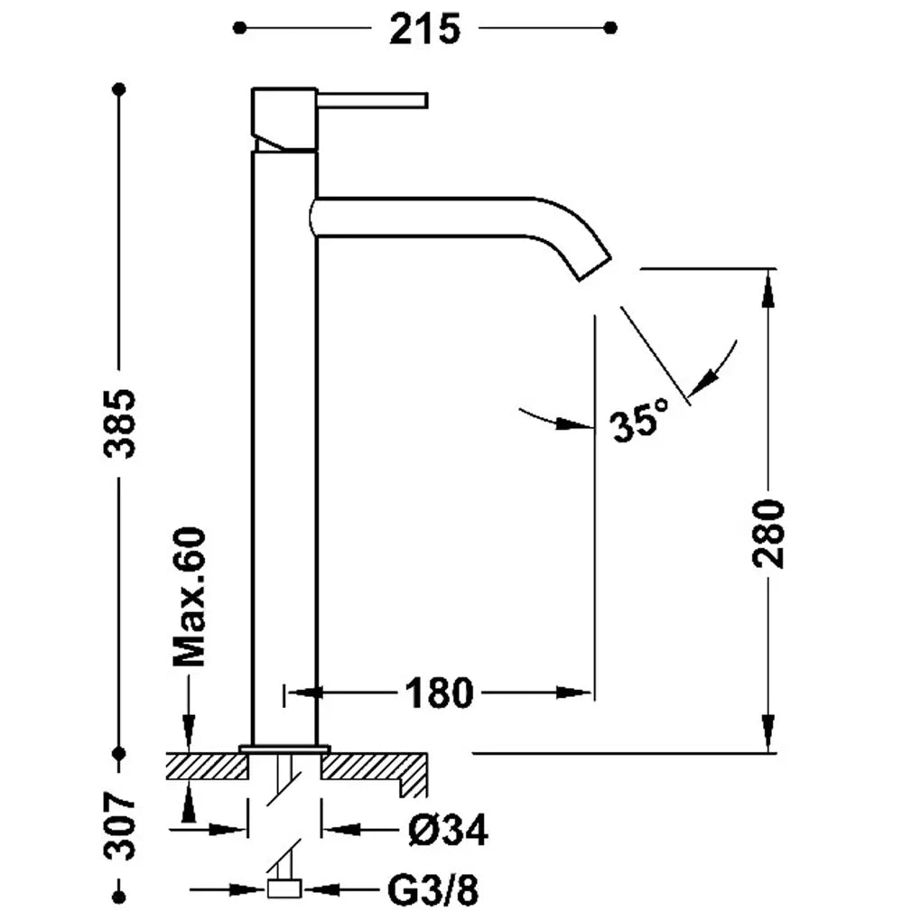 Grifo de repisa para lavabo con monomando alto y acabado oro rosa mate Study Tres 2
