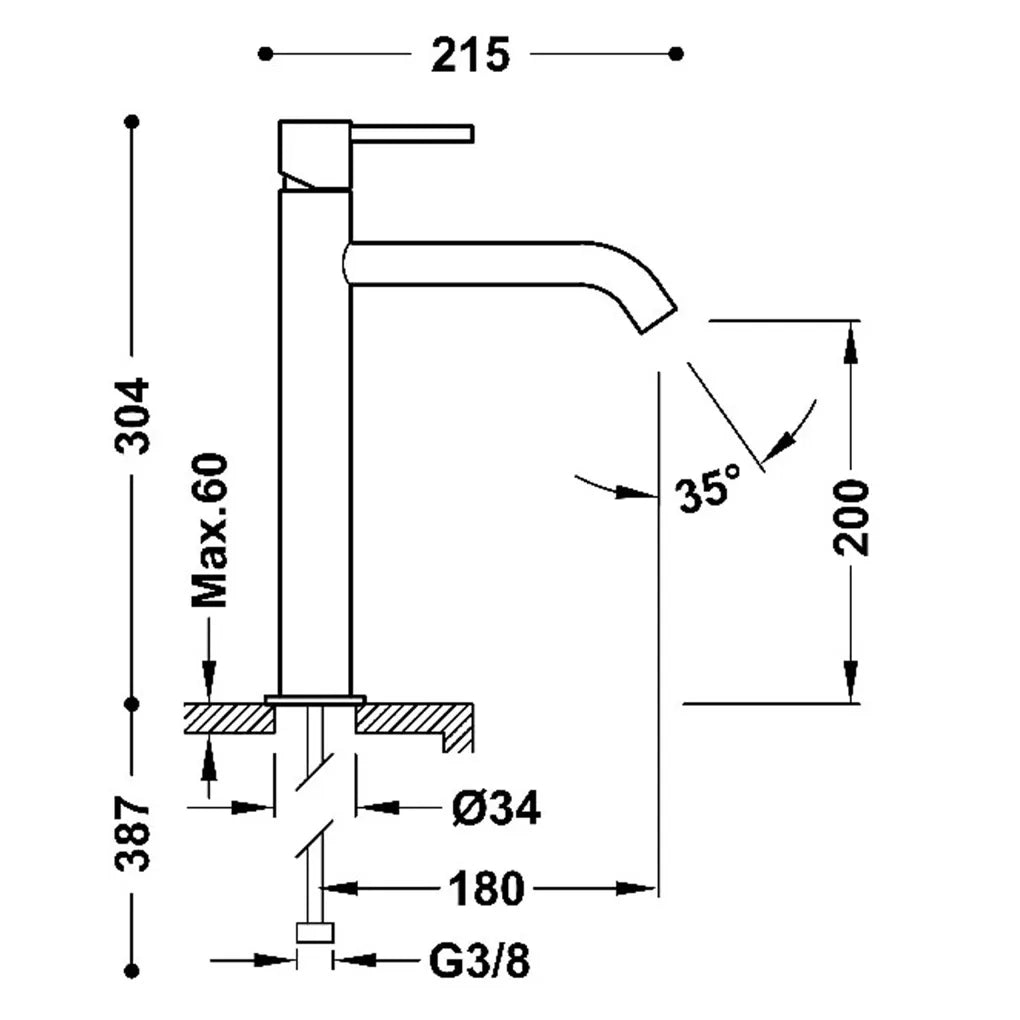 Grifo de repisa para lavabo monomando alto con acabado dorado mate de latón Study Tres 2