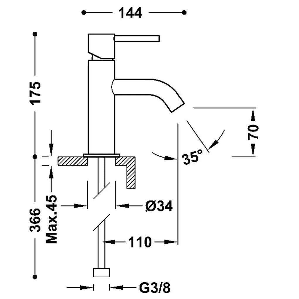 Grifo de repisa para lavabo monomando con latiguillos flexibles y acabado oro mate Study Tres 2