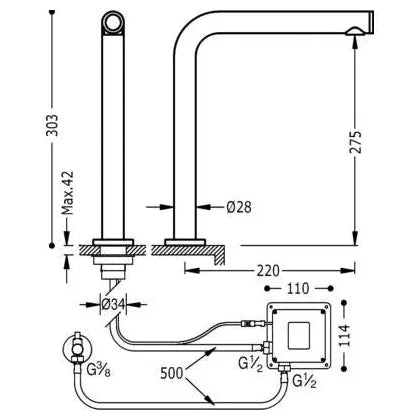 Grifo electrónico para fregadero de latón cromado con sistema táctil Touch TRES 2