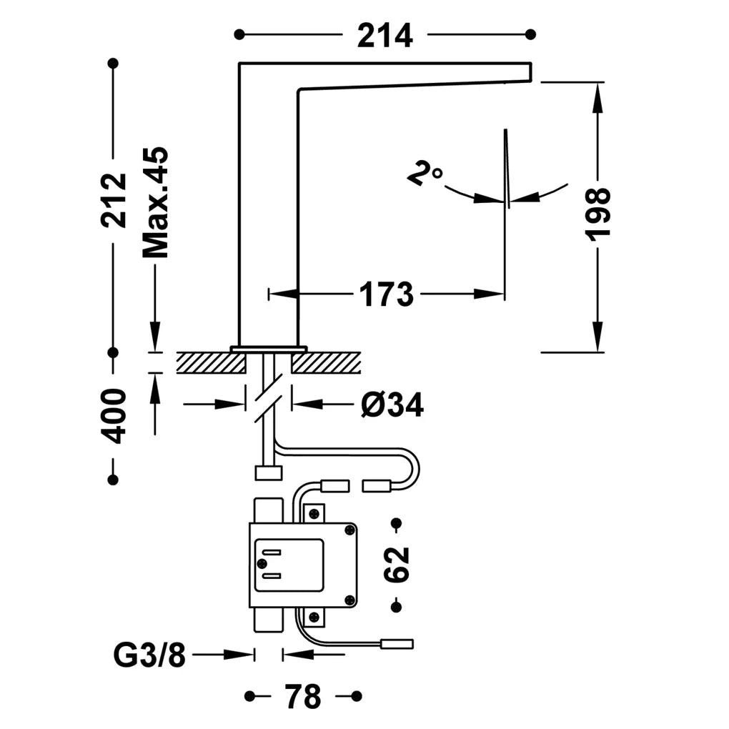 Grifo electrónico para lavabo con sensor de infrarrojo en acabado negro mate Slim TRES 1