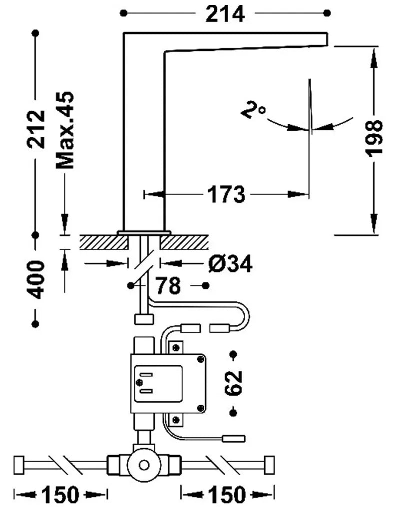 Grifo electrónico para lavabo con sistema de premezcla acabado cromado Slim Tres 1