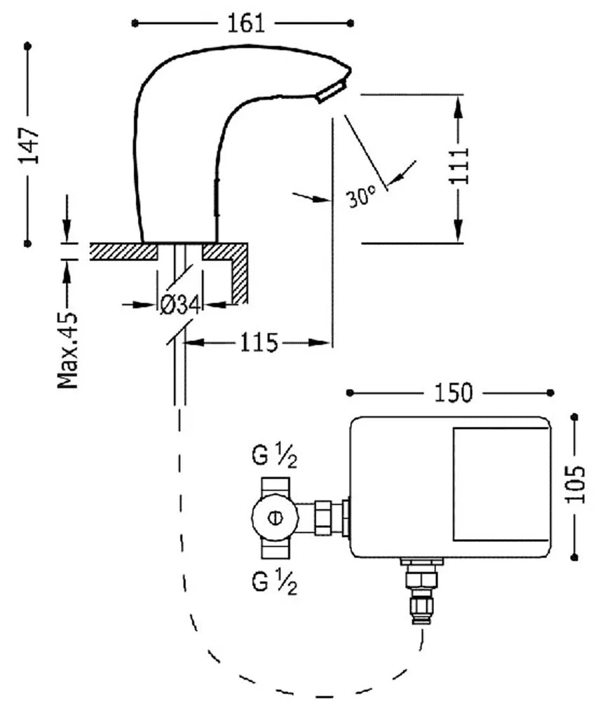 Grifo electrónico para lavabo de baño con pre mezclador Electronic Tres 1