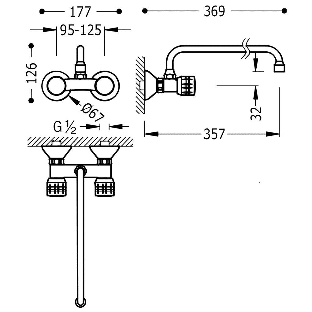 Grifo empotrado de fregadero para cocina Basic TRES 1