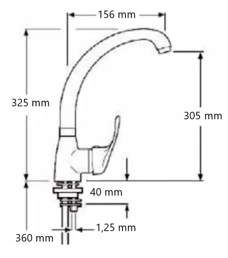 Grifo monocomando para fregadero de latón cromado y caño alto Dunes de Aquore 1