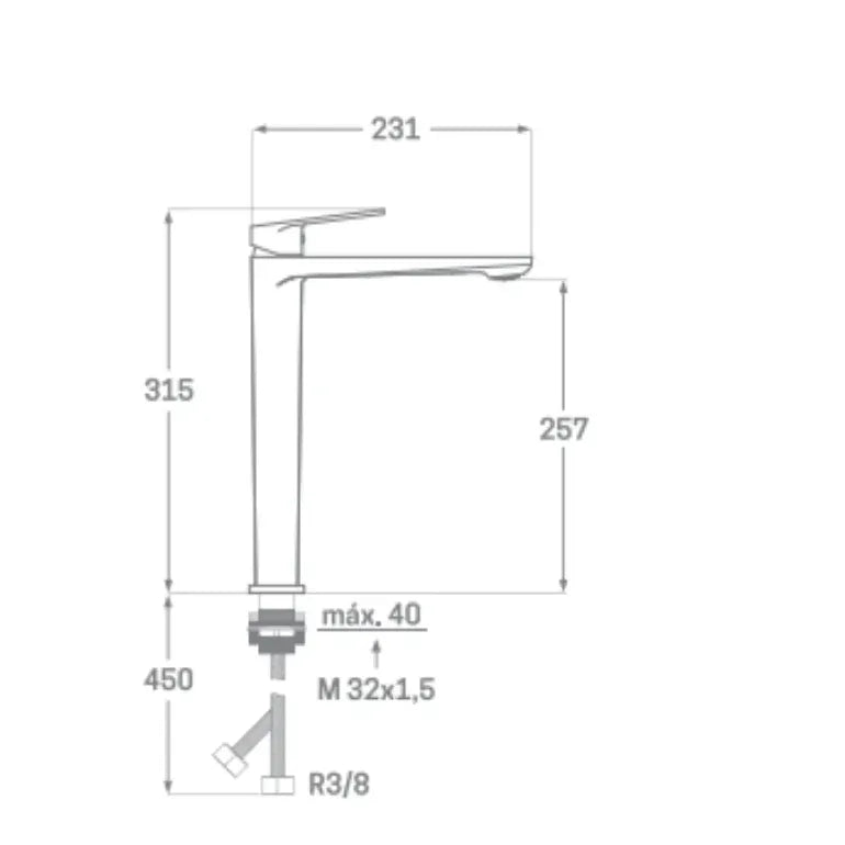 Grifo monomando alto para lavabo con cartucho cerámico y acabado oro cepillado Fine Källa 1