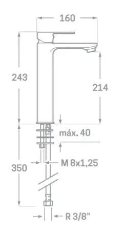 Grifo monomando alto para lavabo de latón con acabado cromado SKARA Källa 1