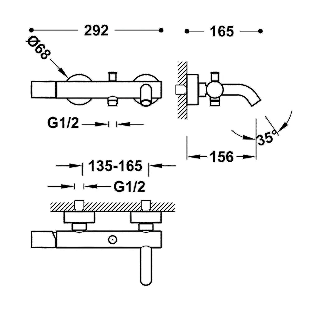 Grifo monomando de bañera y ducha para empotrar de latón con acabado negro bronce Study TRES 1