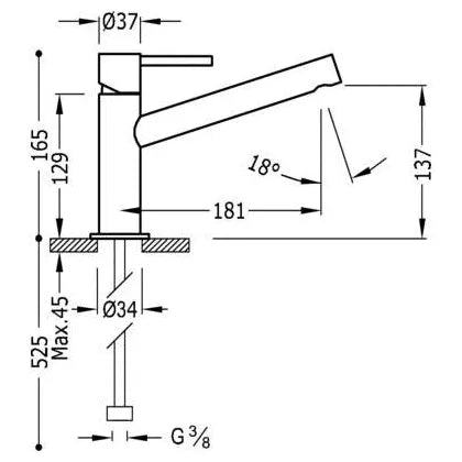 Grifo monomando de caño bajo para lavabo con acabado cromado MAX Tres 1