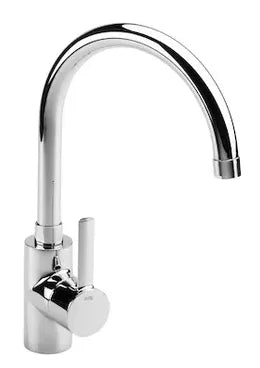 Grifo monomando de cocina con caño curvado para instalación en repisa con acabado cromado Targa Roca 1