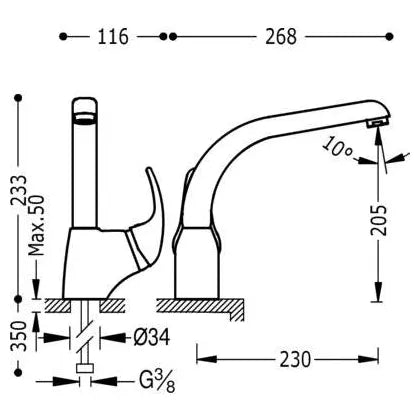 Grifo monomando de latón con acabado en cromo para fregadero Cocina Basic TRES 1