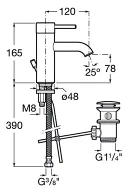 Grifo monomando de lavabo con desagüe automático y acabado cromado de latón Lanta Roca 3