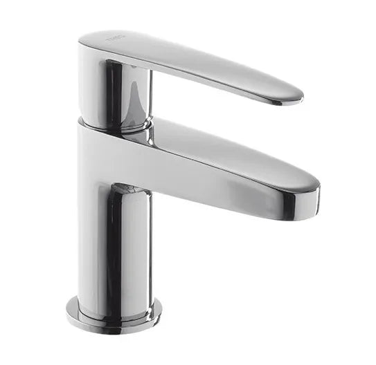 Grifo monomando de lavabo con desagüe y caño, latón con acabado cromado Flat TRES 0
