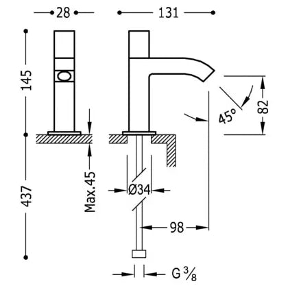 Grifo monomando de lavabo con diseño de cubo y acabado cromado para agua fría Cuadro TRES 3