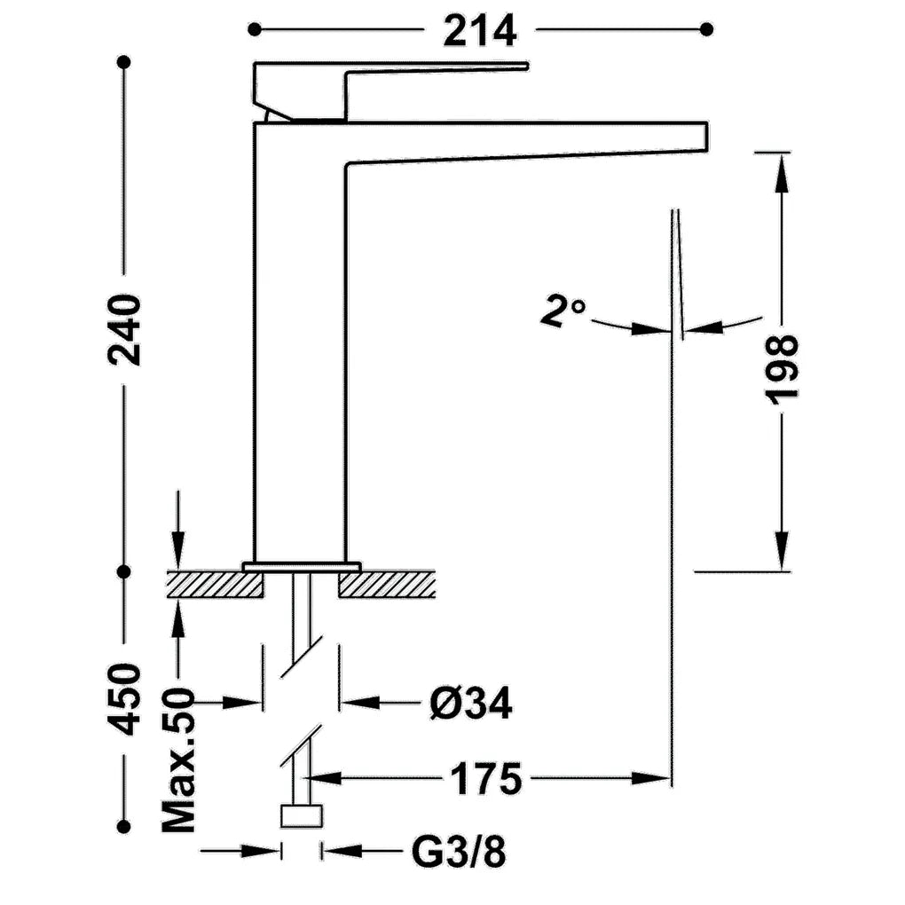 Grifo monomando de lavabo vertical de latón con acabado oro mate M SLIM TRES 1