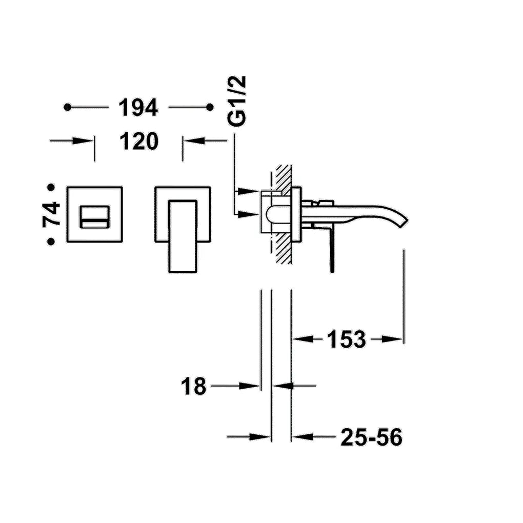 Grifo monomando de pared para lavabo con agua cascada acabado blanco mate Cuadro Exclusive TRES 1