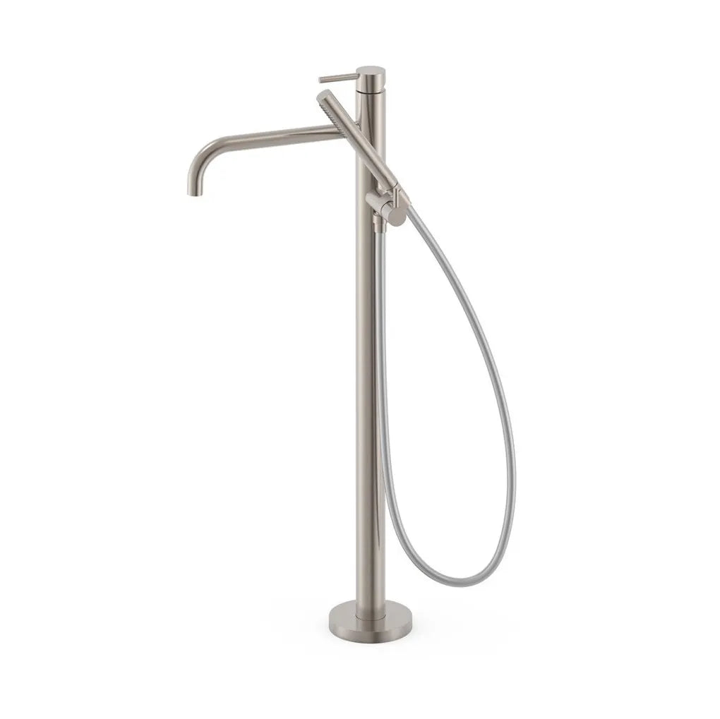 Grifo monomando de pie para bañera con maneta y teleducha acabado acero STUDY EXCLUSIVE TRES 0