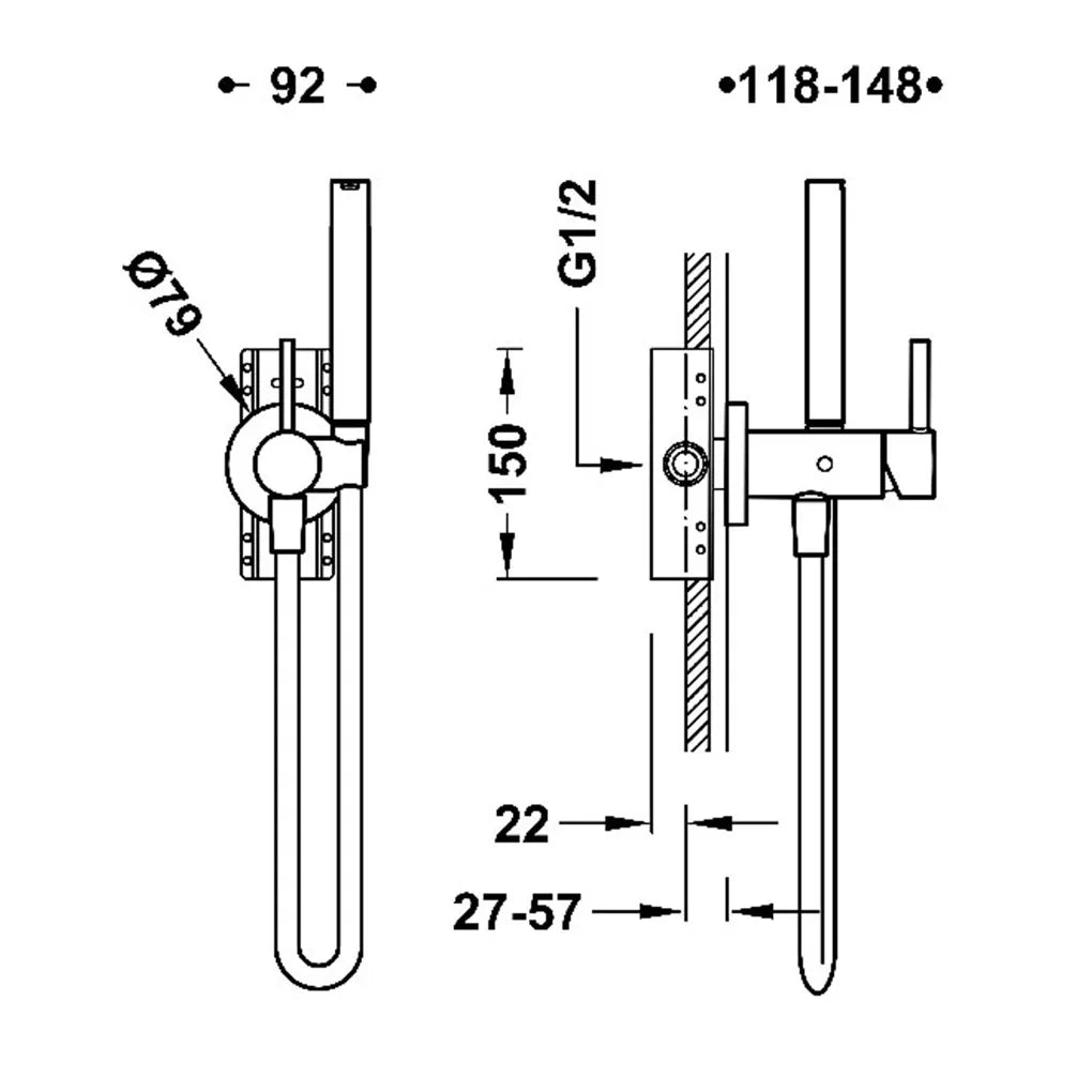 Grifo monomando empotrado con ducha de inodoro en acabado blanco mate Study Tres 1