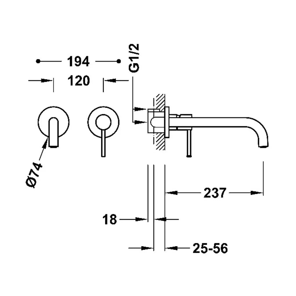 Grifo monomando empotrado para lavabo con amortiguadores acústicos color acero Study Tres 4