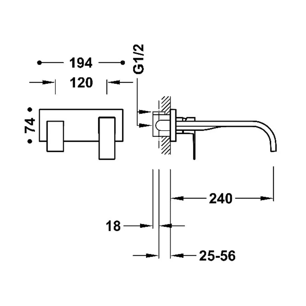 Grifo monomando empotrado para lavabo con caño acabado en oro mate Cuadro Tres 2