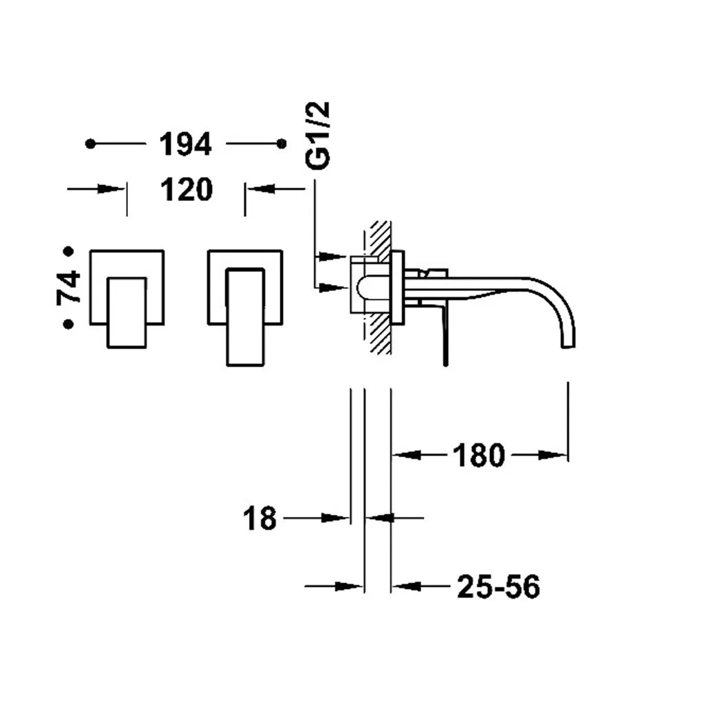 Grifo monomando empotrado para lavabo con caño en acabado oro mate y cuerpo de latón Cuadro Tres 2