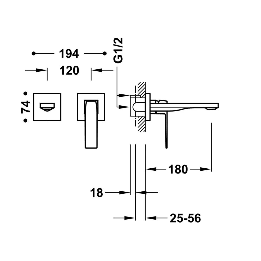 Grifo monomando empotrado para lavabo con junta antihumedad y caño negro mate Slim TRES 1