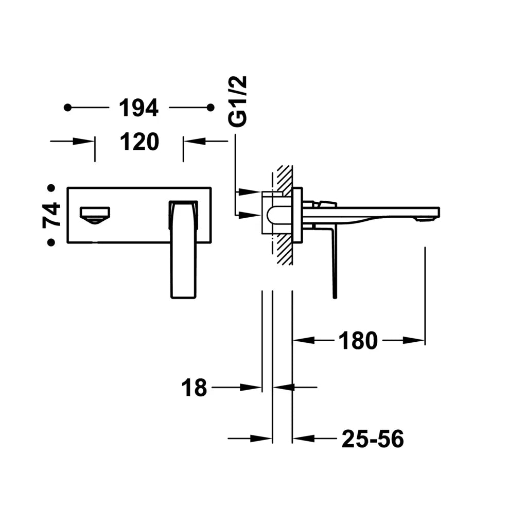 Grifo monomando empotrado para lavabo negro mate con caño de altura estándar Slim Tres 3