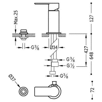 Grifo monomando para bidé con duchita y caño de 12 cm de latón con acabado cromado Loft Tres 1