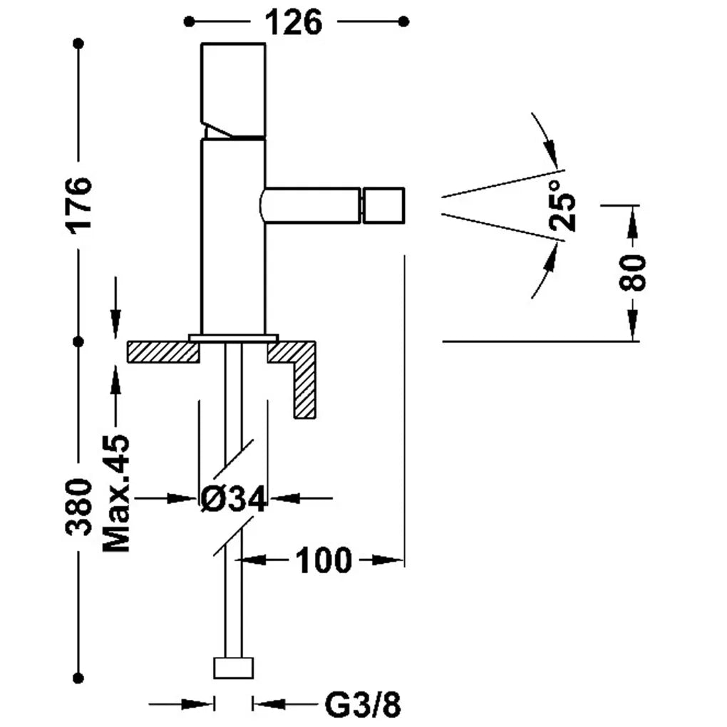 Grifo monomando para bidé con rótula orientable en negro mate Study Tres 1