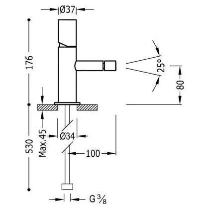 Grifo monomando para bidé de latón con acabado cromado de forma tubular Max Tres 1