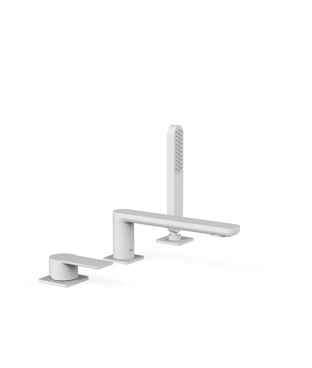 Grifo monomando para borde de bañera con ducha de mano acabado blanco mate Loft Tres 0