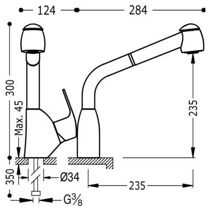 Grifo monomando para fregadero con caño largo y rociador extraíble Cocina Basic TRES 1