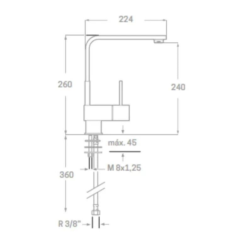 Grifo monomando para fregadero con caño tubular de latón y acabado cromado Kubic Källa 1