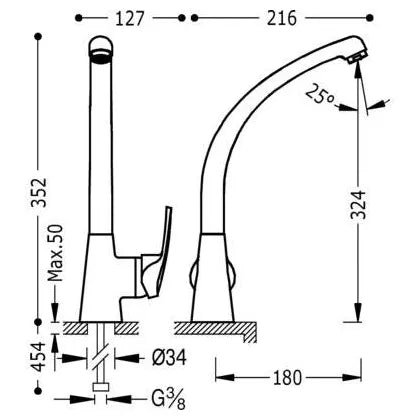 Grifo monomando para fregadero con caño vertical en latón con acabado cromado Cocina Standard TRES 1