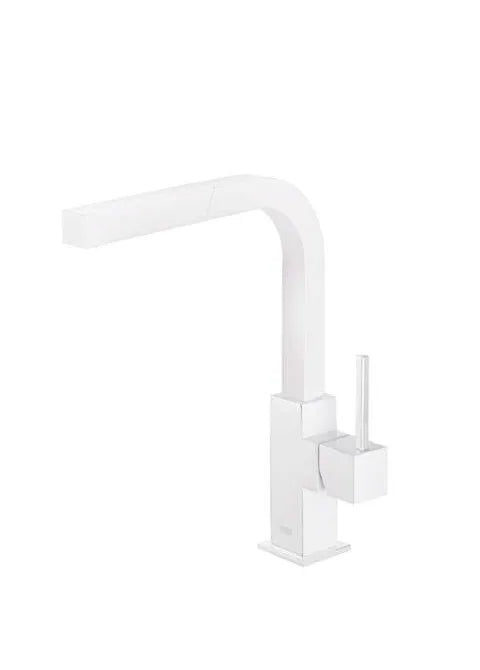 Grifo monomando para fregadero con rociador extraíble teleducha de latón acabado blanco mate Cuadro TRES 0