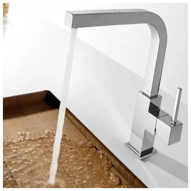 Grifo monomando para fregadero con rociador extraíble y caño de latón cromado Cuadro Tres 1