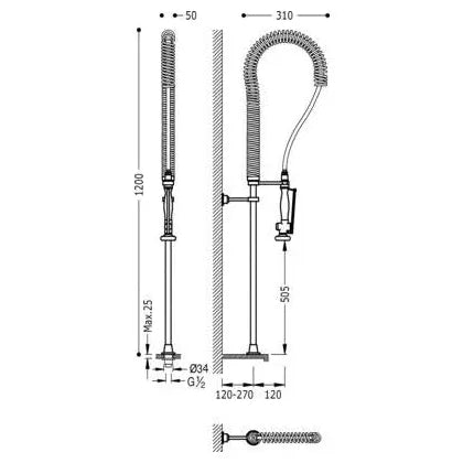 Grifo monomando para fregadero con teleducha extraíble y soporte mural Cocina Standard TRES 4