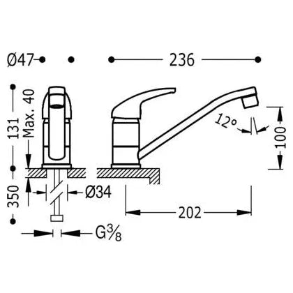 Grifo monomando para fregadero de latón con acabado cromado Cocina Basic TRES 1