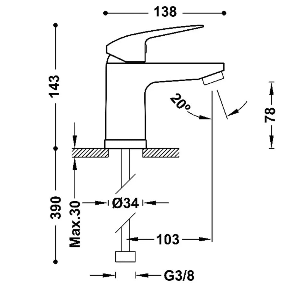 Grifo monomando para lavabo con acabado cromado y tecnología de ahorro de agua Base Plus TRES 1