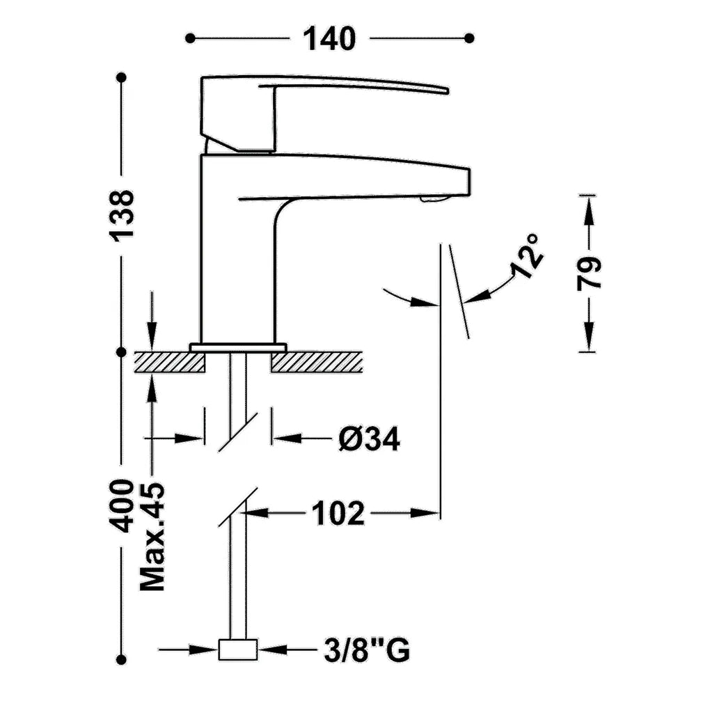 Grifo monomando para lavabo con caño de latón y acabado cromado Flat Tres 1