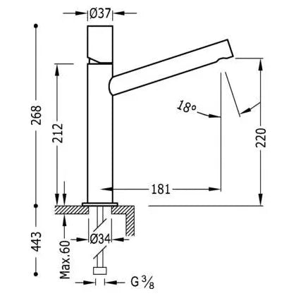 Grifo monomando para lavabo con caño de latón y acabado cromado Max Tres 1