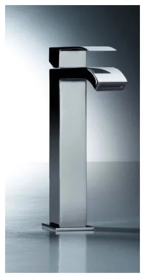 Grifo monomando para lavabo con caño en cascada de latón y acabado cromado M Cuadro TRES 1