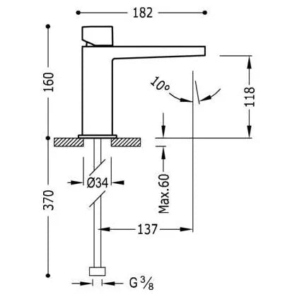 Grifo monomando para lavabo con caño plano de latón acabado cromado CUB S SLIM TRES 2