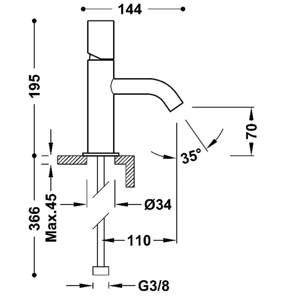 Grifo monomando para lavabo con desagüe automático y latiguillos flexibles con acabado cromado Study Tres 2