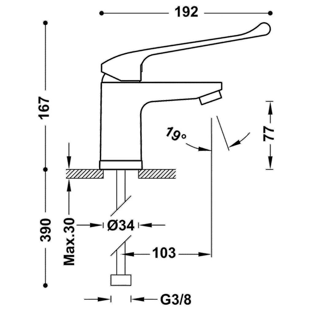 Grifo monomando para lavabo de latón con acabado cromado Basic TRES 1