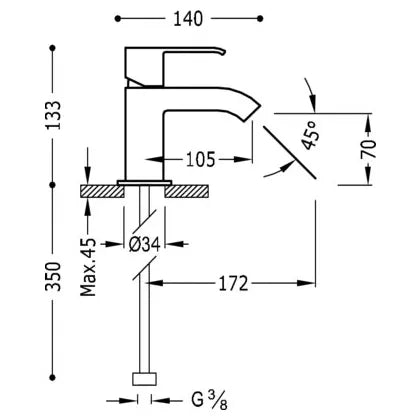 Grifo monomando para lavabo de latón con acabado cromado Cuadro TRES 2